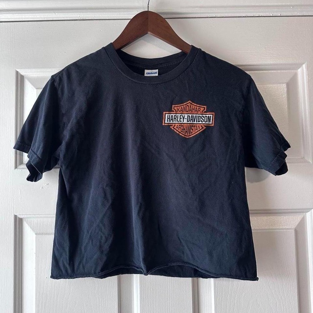 Harley Davidson Kandahar Afghanistan Crop Graphic T-Shirt Size S